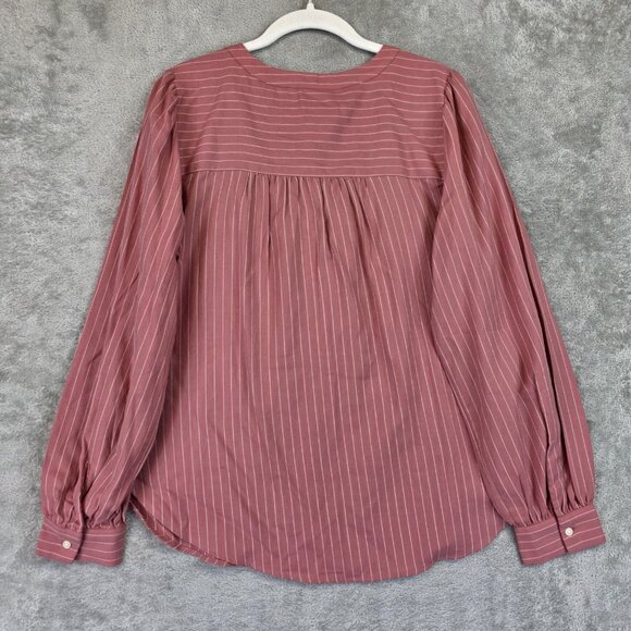 LOFT Shirt Womens Medium Pink Stripe Cotton Long Sleeve Button Front Blouse - Picture 9 of 9